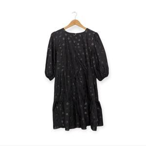 Ann Taylor Tiered Black Embellished Puff Sleeve Dress